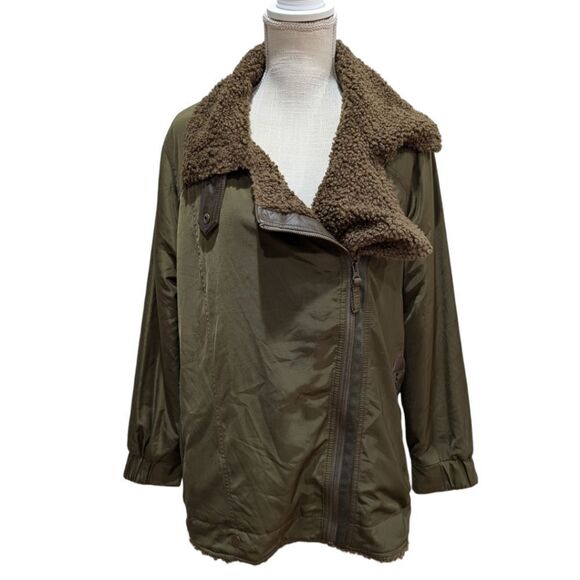 Anthropologie Joni Aviator Moto Jacket Olive Sherpa-lined Women's Size M Petite - Picture 6 of 16